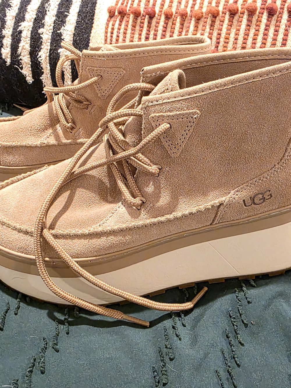UGG Marin Tan Suede Lace-Up Platform Ankle Boots